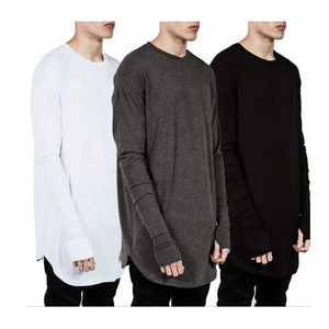 Quality Hip Hop T Shirt Full Mens Long Sleeve T Shirt with Thumb Hole Cuffs Tees Shirts Curve Hem Men Latest Long Sleeve Tops