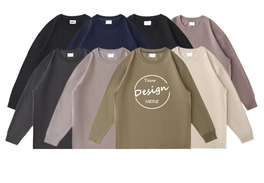 OEM Crew Neck Heavy Cotton TShirt  Blank Drop Shoulder Pullover Screen Print Plain Oversized Long Sleeve T Shirt For Men