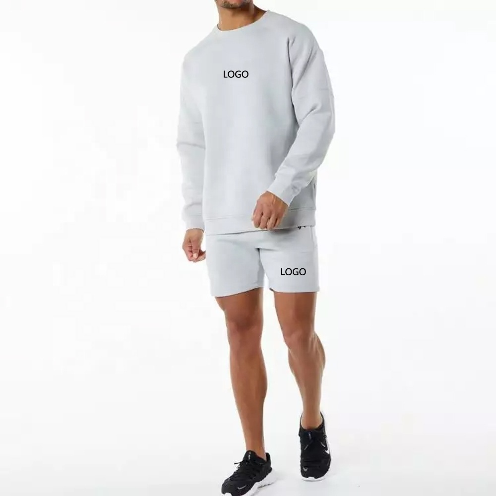 JL1227A Wholesale Custom Plain Tracksuit Men French Terry Sweatsuit Crew Neck Sweatshirt And Shorts Set For Men