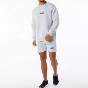 JL1227A Wholesale Custom Plain Tracksuit Men French Terry Sweatsuit Crew Neck Sweatshirt And Shorts Set For Men