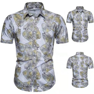 JL-12242 Hawaiian beach style men's floral shirt fashion high quality cotton casual short sleeve lapel cardigan shirts