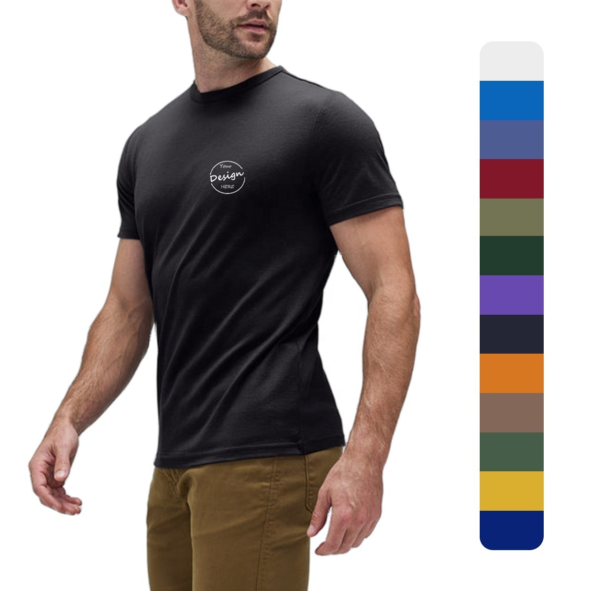 JL1207A Custom Basic Tee shirts Men 100% Merino Wool T Shirt 170gsm Moisture Wicking Round Neck Sweat Activate Sports TShirt For