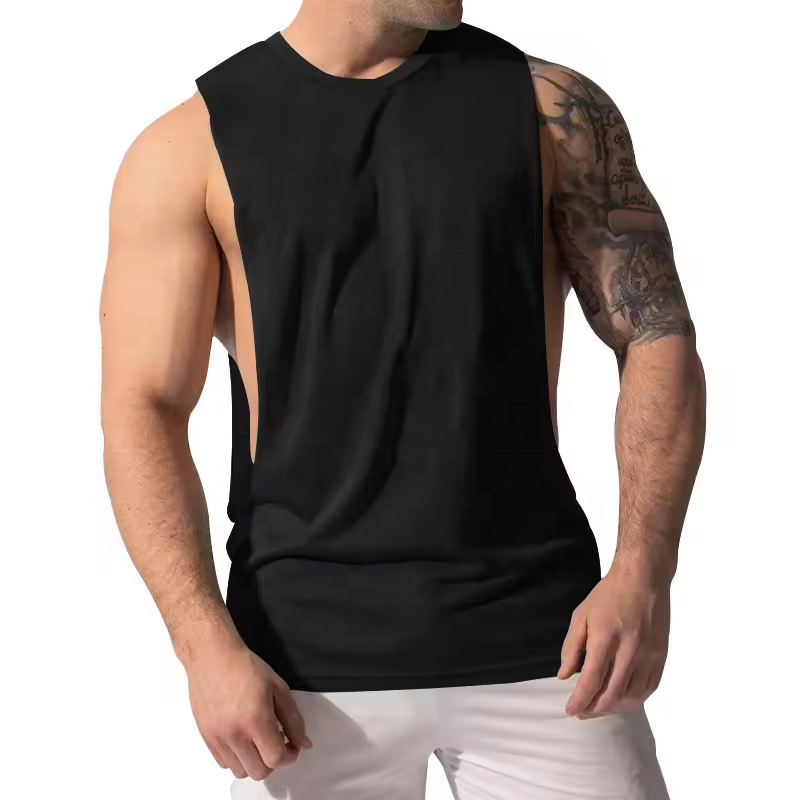 JL2422A Custom Screen Printing Gym Tank Top Men Polyester Quick Dry Extreme Dropped Armhole Tank Top For Men