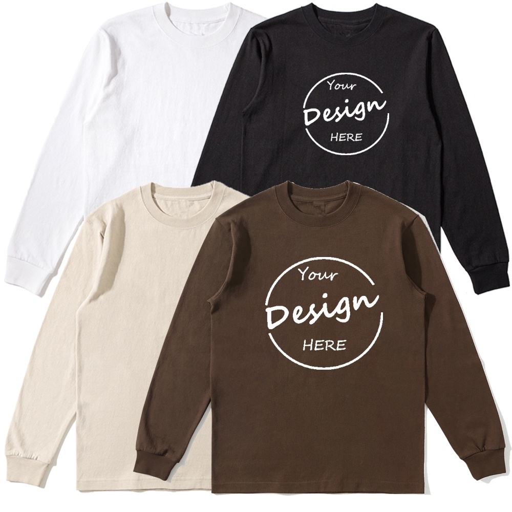 OEM Crew Neck Heavy Cotton TShirt  Blank Drop Shoulder Pullover Screen Print Plain Oversized Long Sleeve T Shirt For Men