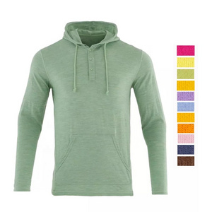 JL1216B Custom Merino Wool 1/4 Button Kangaroo Pocket Men Merino Wool Hoodie With Snap Button