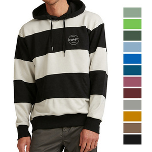 Fashion Black And White Wide Stripes Color Block Regular Fit Cotton / Polyester Hoodie Men Casual Custom Printed Logo Hoodie