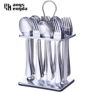 24 Pieces Stainless Steel Cutlery Set Kitchen Tableware Complete Set Of Dishes Dinnerware Fork Spoon Set With Shelf Wedding Gift