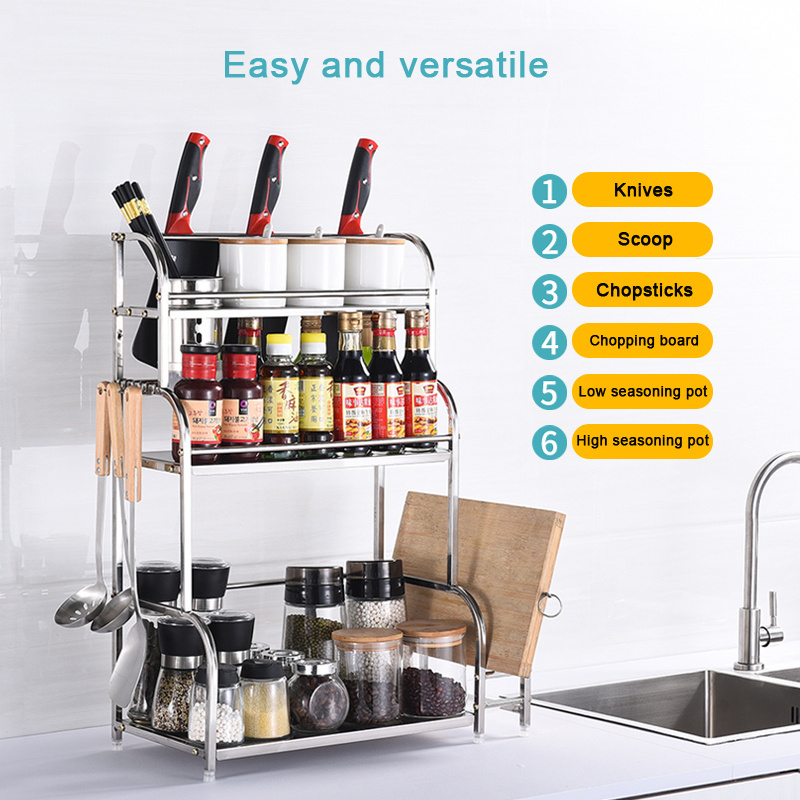 Kitchen Organizer Spice Jar Shelf Organizer 2 Tier Stainless Steel Spice Bottle Rack /Holder Storage Kitchen Countertop Shelves