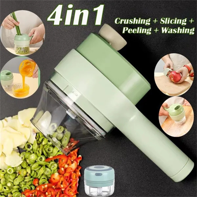 4 In1 Multifunctional Slicer Garlic Mud Masher Chopper Cutting Pressing Mixer Food Slice Usb Charging Electric Vegetable Cutter