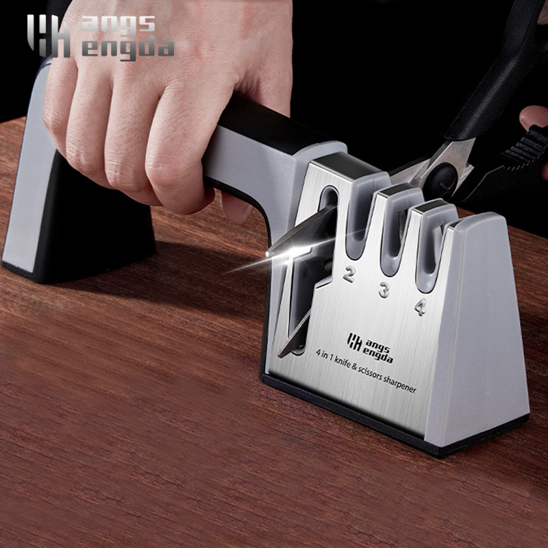 Amazon 4 in 1 Diamond Coated Fine Rod Knife Shears and Scissors Sharpening stone System Stainless Steel Blades Knife Sharpener