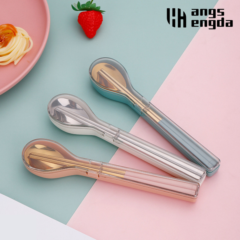 Wholesale 304 stainless steel chopsticks spoon set tableware set soup spoon portable tableware with box