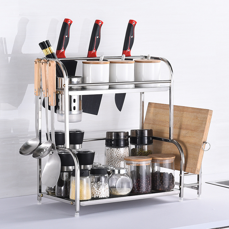 Kitchen Organizer Spice Jar Shelf Organizer 2 Tier Stainless Steel Spice Bottle Rack /Holder Storage Kitchen Countertop Shelves