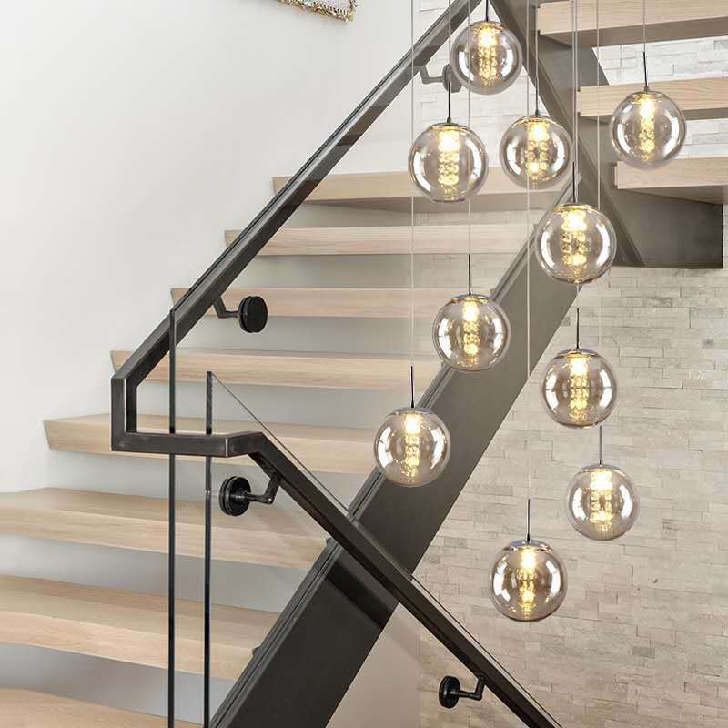 Modern Staircase clear Glass Globe Pendant 12 Light Fixtures LED Lighting Chandelier Lamp