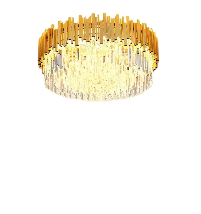 Modern fashion newest gold round flush mount lights chandelier with chinese k9 crystal