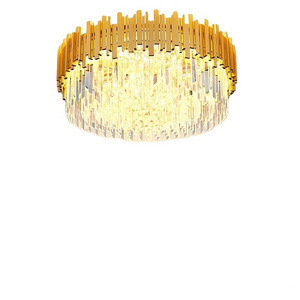 Modern fashion newest gold round flush mount lights chandelier with chinese k9 crystal