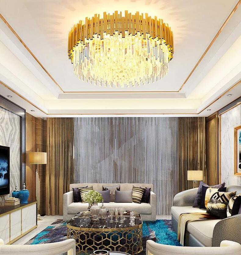 Modern fashion newest gold round flush mount lights chandelier with chinese k9 crystal