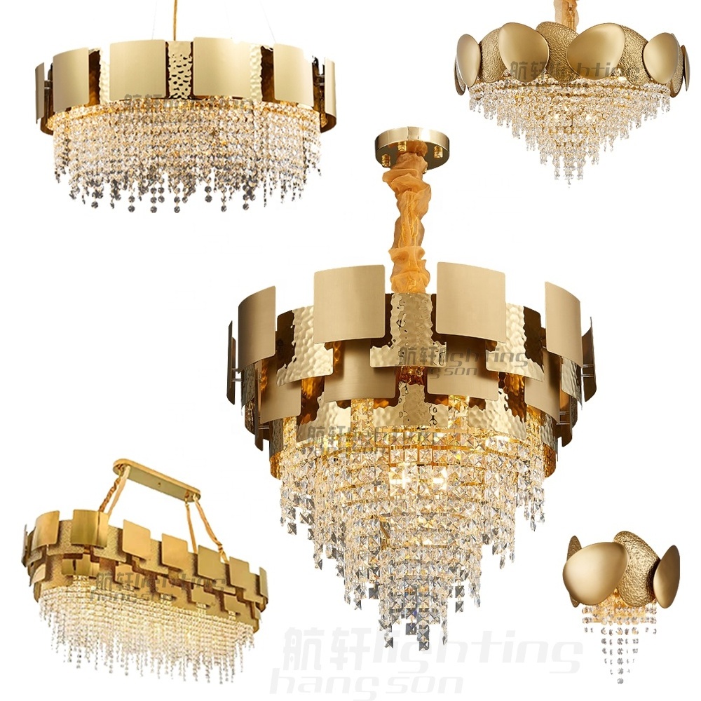 contemporary large decorative gold luxury lighting fixtures K9 crystal pendant lights steel chandeliers and lamps