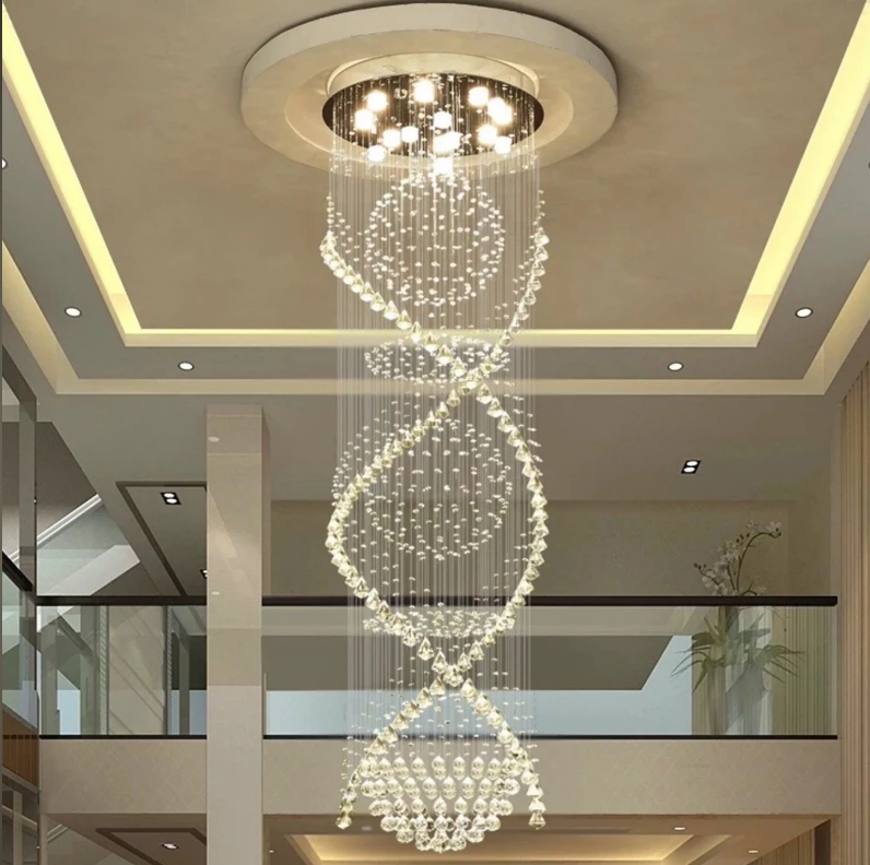 Modern K9 Crystal Spiral Raindrop Chandelier Lighting Flush Mount LED Ceiling Light Fixture