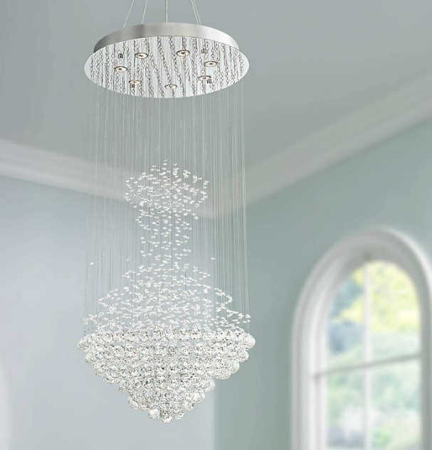 Modern K9 Crystal Spiral Raindrop Chandelier Lighting Flush Mount LED Ceiling Light Fixture