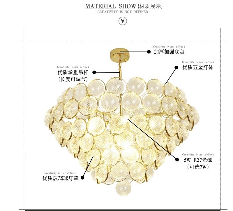 Golden murano glass bubble chandelier round 85cm big  metal gold Contemporary chandelier lighting fixture