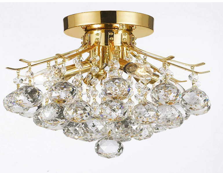 Gold Finish Crystal Chandelier with 4 Lights Ceiling Light Fixture for Dining Room Bedroom