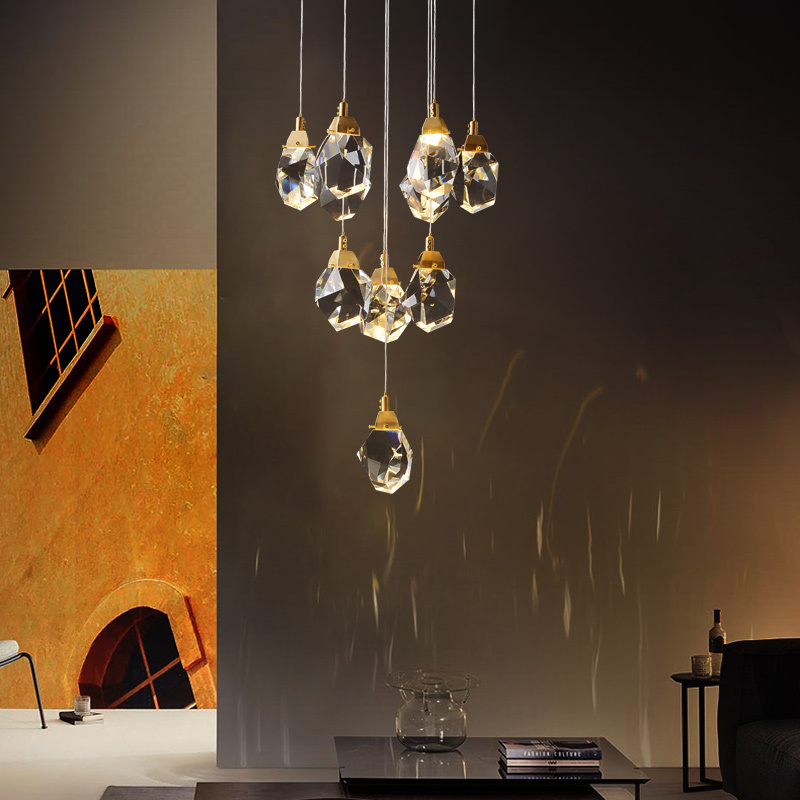 new modern luxury ring ceiling lamp copper drop crystal led pendant light