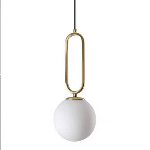 Modern Metal Globe Pendant Lights Brushed Brass Finished with White Globe Glass Lampshade