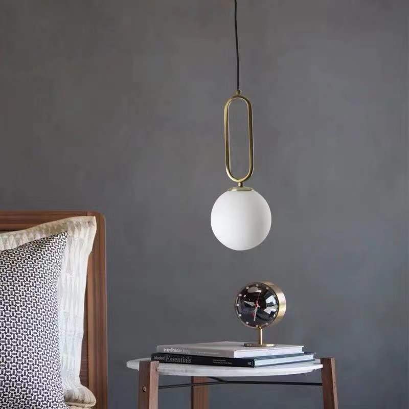 Modern Metal Globe Pendant Lights Brushed Brass Finished with White Globe Glass Lampshade