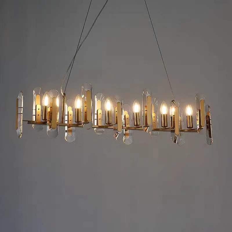 Crystal Rectangle chandelier Light Contemporary Metal 10 Heads Lighting Fixture dining room Island