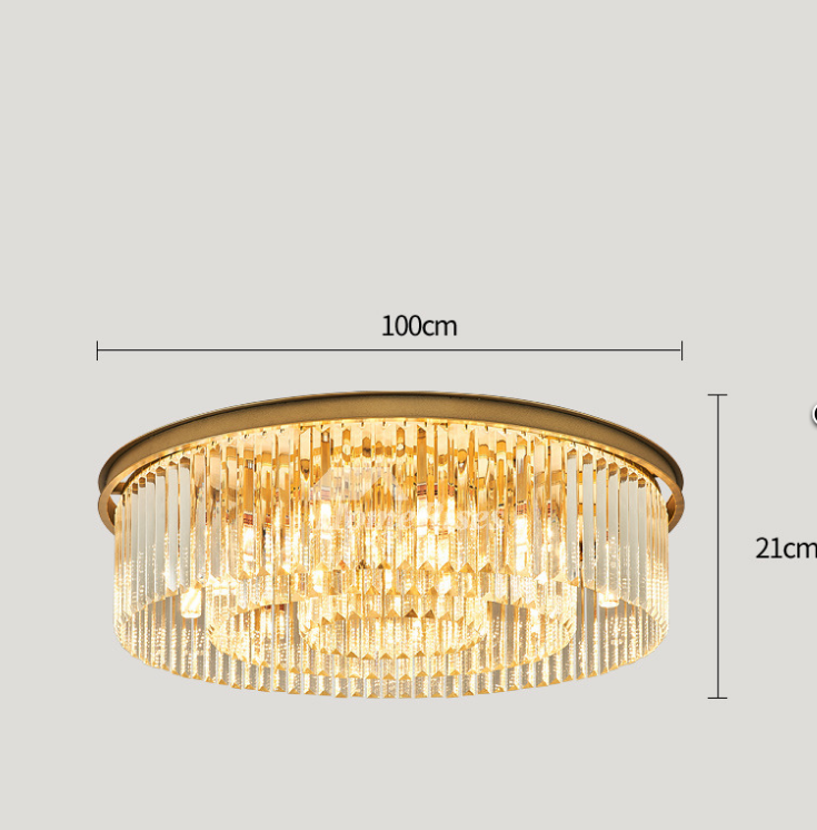 Round Chandelier Lighting Living Room Gold Crystal Ceiling Lamp Luxury Stainless Steel LED Lustre Flush Mount Light