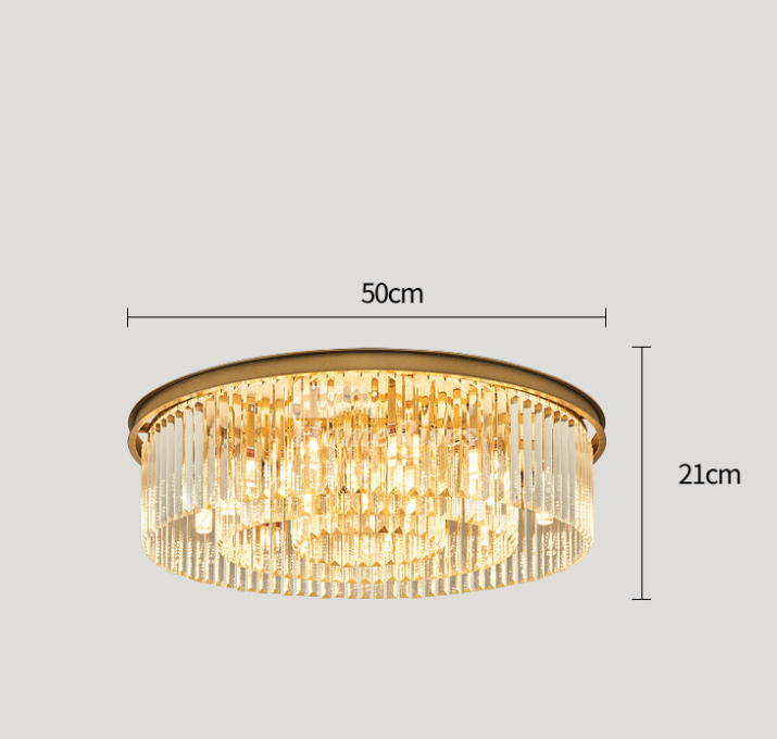 Round Chandelier Lighting Living Room Gold Crystal Ceiling Lamp Luxury Stainless Steel LED Lustre Flush Mount Light