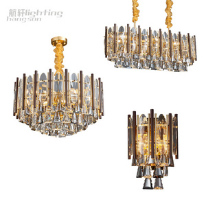 villa room decorative pendant lighting fixture black and gold block iron lamp luxury modern k9 hanging crystal chandelier