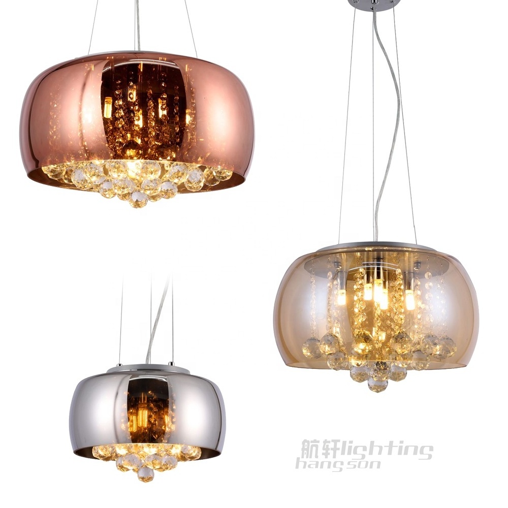 Room decorative smoke cognac copper ceiling light hanging lighting fixtures modern luxury chandelier crystal glass pendant lamp