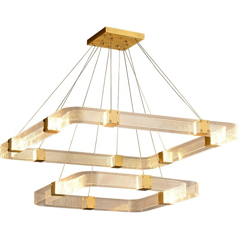 home decorative fixture lamp ceiling hanging lighting modern new copper dimmable acrylic ring led chandeliers pendant light