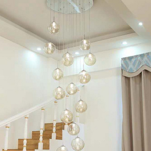 Modern Staircase clear Glass Globe Pendant 12 Light Fixtures LED Lighting Chandelier Lamp