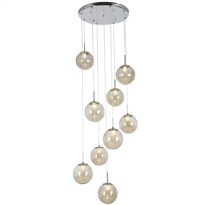 Modern Staircase clear Glass Globe Pendant 12 Light Fixtures LED Lighting Chandelier Lamp