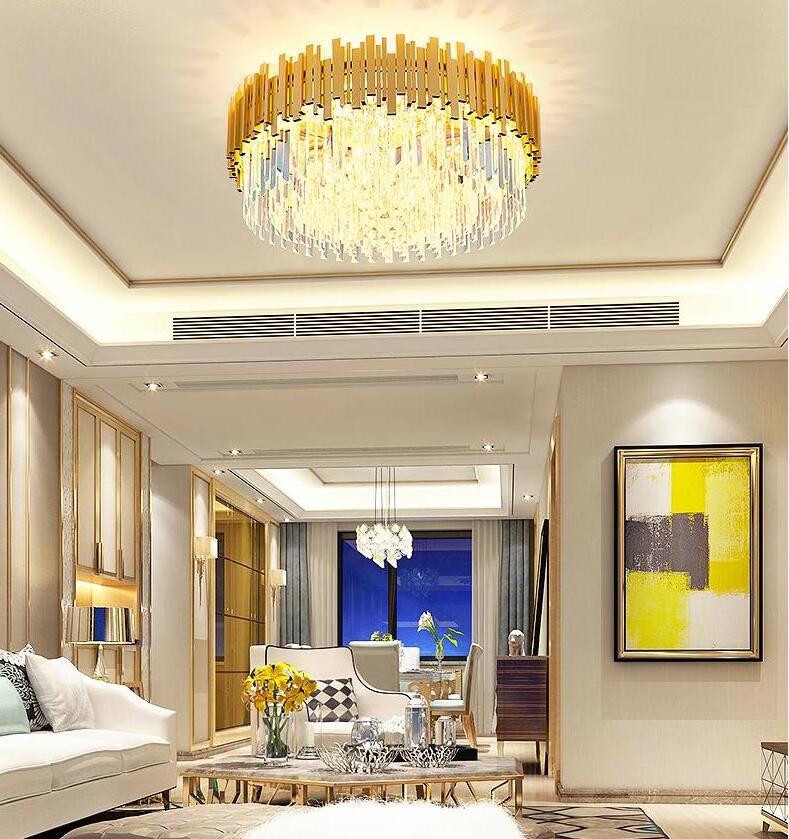 Modern fashion newest gold round flush mount lights chandelier with chinese k9 crystal