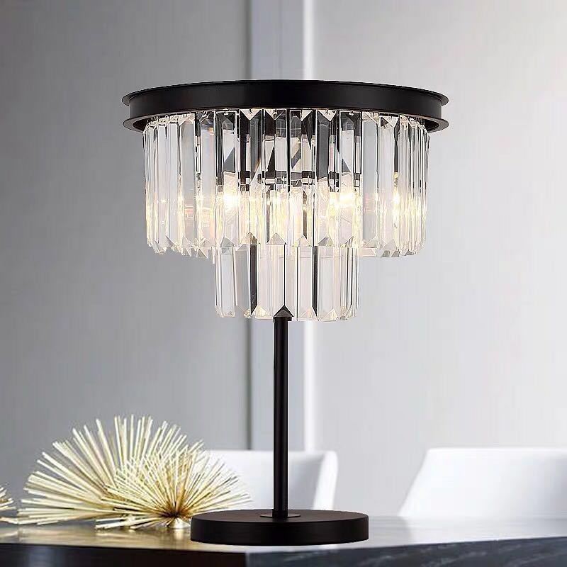 Modern  Decorative Living Room Bedside Clear Crystal black metal Table Lamp