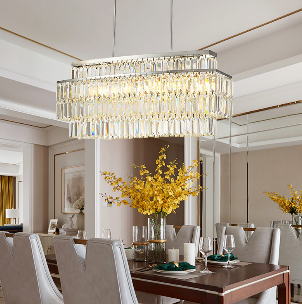 Rectangular Modern K9 Crystal Chandeliers Lighting Pendant Fixture 12-Lights Dining room chandelier