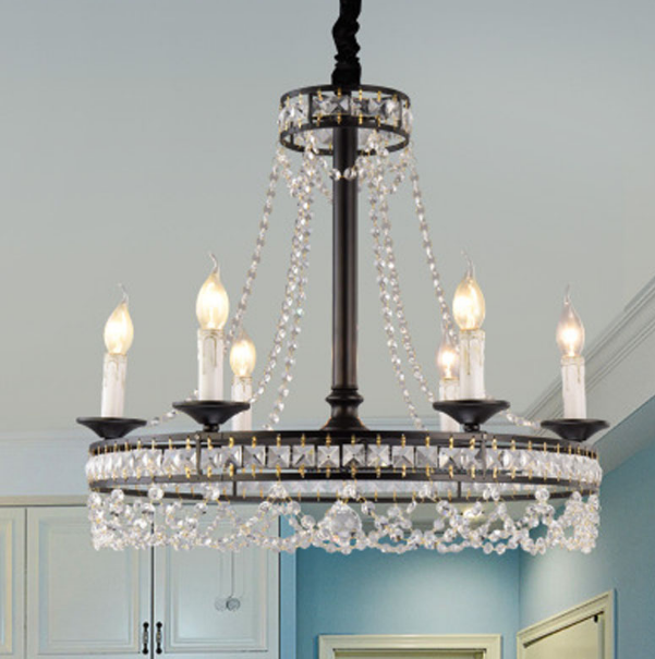 Candle Chandelier Rustic Lighting Round Black crystal Chandelier Lamp For living room Restaurant