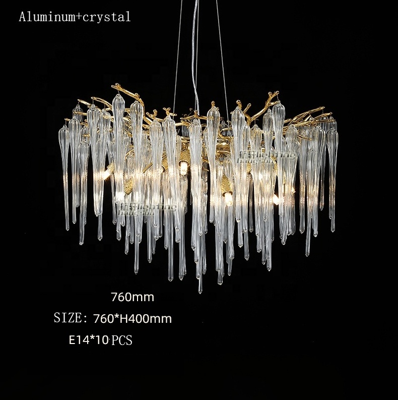 New Design Big aluminium Clear Antique Crystal Glass Pendant Lamps gold Chandelier Frosted Foyer Hotel Villa Corridor Lighting