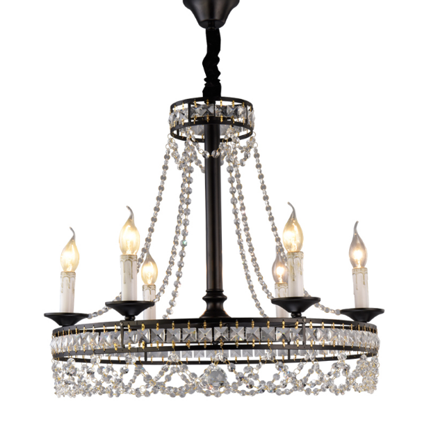 Candle Chandelier Rustic Lighting Round Black crystal Chandelier Lamp For living room Restaurant