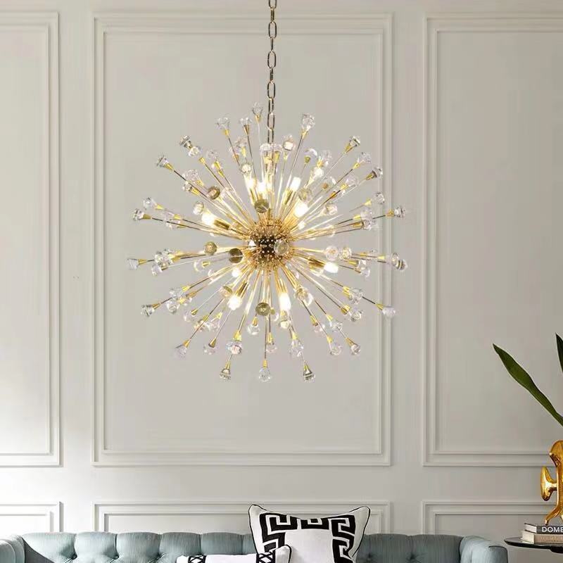 luxury round hanging fixture firework pendant lights led lighting modern glass crystal sputnik chandeliers and lamps