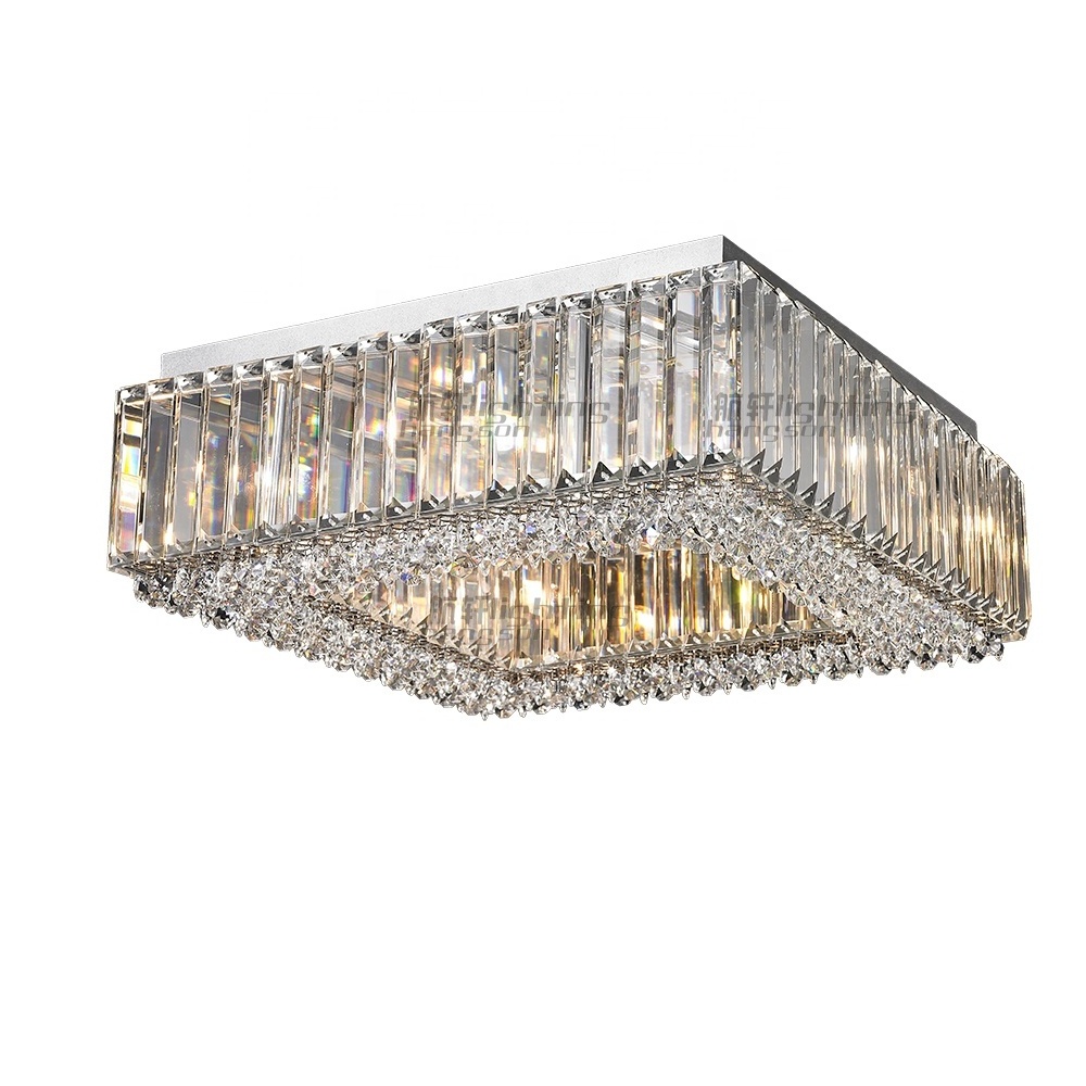 Modern flush mount square clear crystal ceiling mounted light living room bedroom crystal lamp