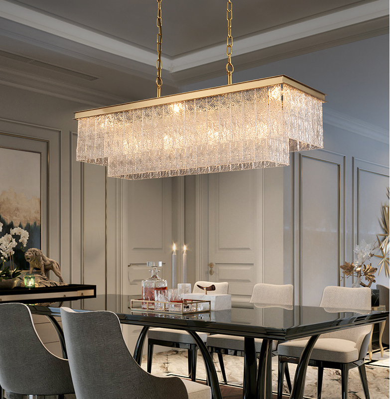 Rectangle Crystal Gold Chandeliers Dining Room Modern indoor Fixtures Hanging Chandelier Pendant Light