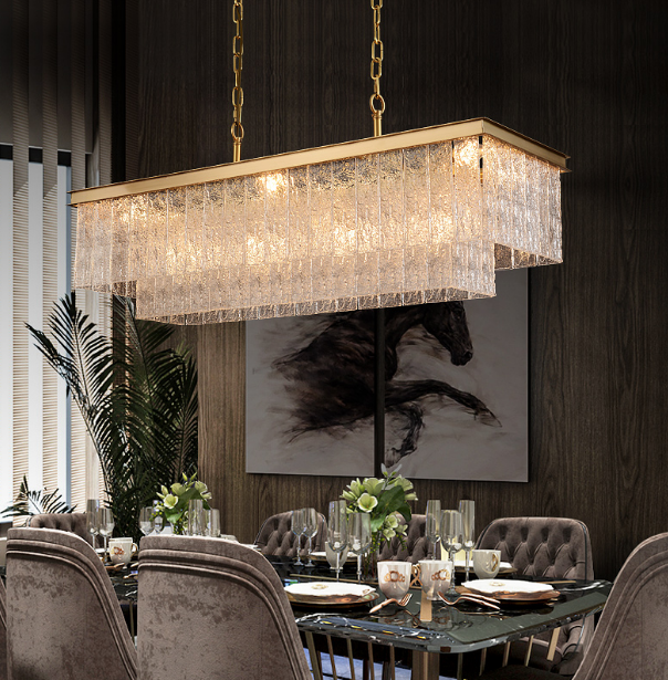 Rectangle Crystal Gold Chandeliers Dining Room Modern indoor Fixtures Hanging Chandelier Pendant Light