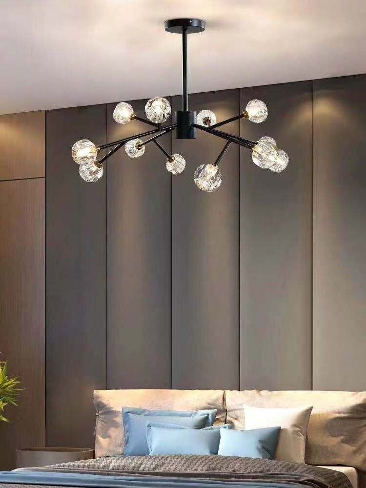 9 Light Crystal Sputnik Chandelier Pendant Lighting matte black  Finish Fixture G4 LED bulbs  for Dining Room livingroom