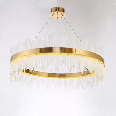 Modern Large luxury round glass rod led 4000K Chandelier for hotel lighting