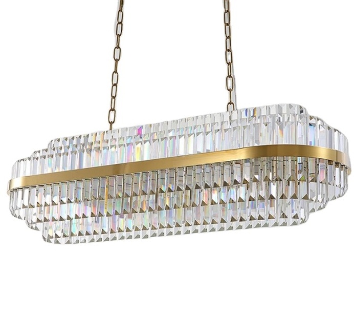 Pendant hanging lighting and lamps fixture dining room oval gold k9 crystal linear modern rectangular chandelier