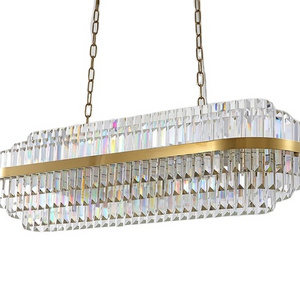 Pendant hanging lighting and lamps fixture dining room oval gold k9 crystal linear modern rectangular chandelier